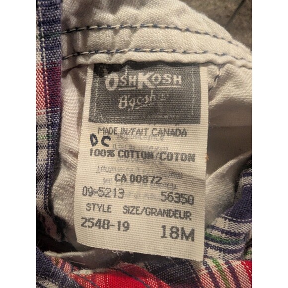 Vintage OshKosh B’Gosh Size 18M Red Blue Plaid Vestbak Overalls Rare 100% Cotton - Picture 7 of 8